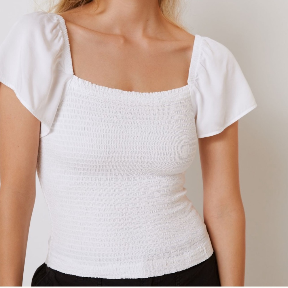 Anthropologie Cloth & Stone White Smocked Top Sz XL